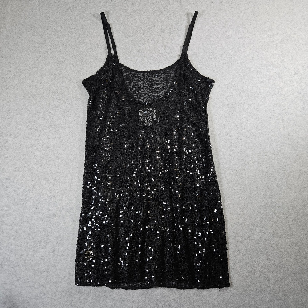 Intimately Free People Black Sheer Sequin Sexy Mini Sz M Cami Dress - Picture 7 of 12